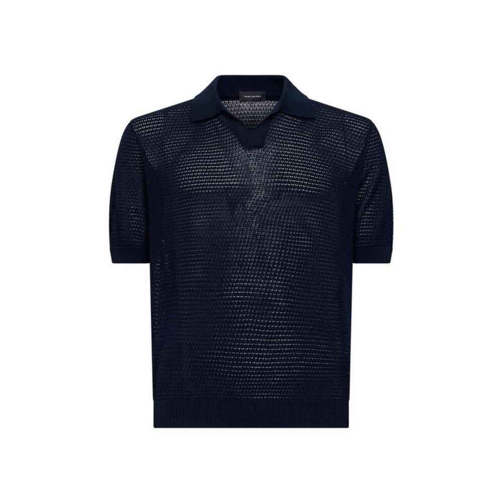 Tagliatore Men Blue Cotton Pointelle Knit Polo Shirt